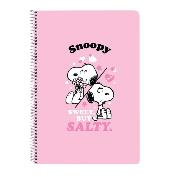 Safta Snoopy Libreta con Espiral - Formato Folio - 80 Hojas de 80g/m2 - Cuadricula 4x4mm - Tapas Duras Glasofonadas - 21.5x31x1cm - Color Rosa