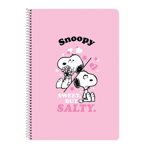 Safta Snoopy Libreta con Espiral - Formato Folio - 80 Hojas de 80g/m2 - Cuadricula 4x4mm - Tapas Duras Glasofonadas - 21.5x31x1cm - Color Rosa