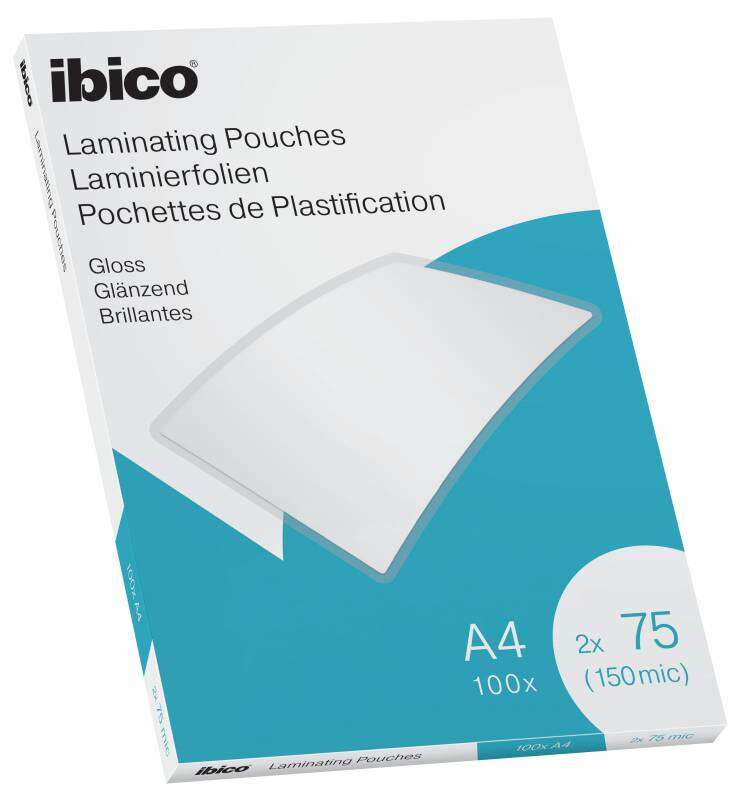 Ibico Caja de 100 Laminas de Plastificar Gloss A4 75 Micras - Acabado Cristalino de Alto Brillo - Plastifica Papel, Fotos, Tarjetas de Visita, Recursos Escolares y Mas - Color Transparente