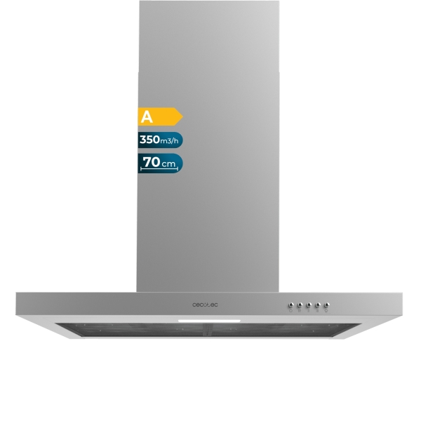 Cecotec Bolero Flux TM 703500 Inox B Campana Extractora de 70cm - 70W - Succion 350m3/h - Luz LED - Incluye Accesorios - Acero Inoxidable - Kit de Montaje - Filtros de Carbono Incluidos - Co