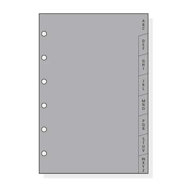 Finocam C364 Indice Alfabetico para Agendas Classic - 8 Solapas - Formato 603 - 89x127x3mm - PVC - Color Gris