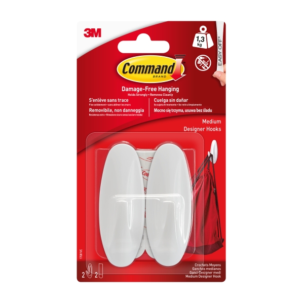 Command Ganchos Adhesivos - Plastico Resistente - Soporta hasta 1.3kg - Color Blanco