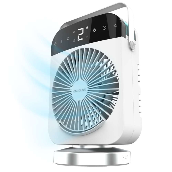 Cecotec EnergySilence 600 DeskChill Smart Rotate Climatizador Portatil de Mesa - Deposito 300ml - Tactil - 4 Velocidades - Oscilacion 75° - Temporizador - Luz LED de 7 Colores - Color Blanco