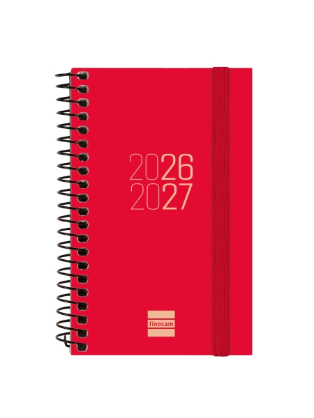 Finocam Espir Agenda Escolar 26/27 en Catalan - Semana Vista Horizontal - Formato E3 - 79x127mm - Tapas de Polipropileno - Papel de 80g/m2 - Espiral - Esquinas Microperforadas - Color Rojo