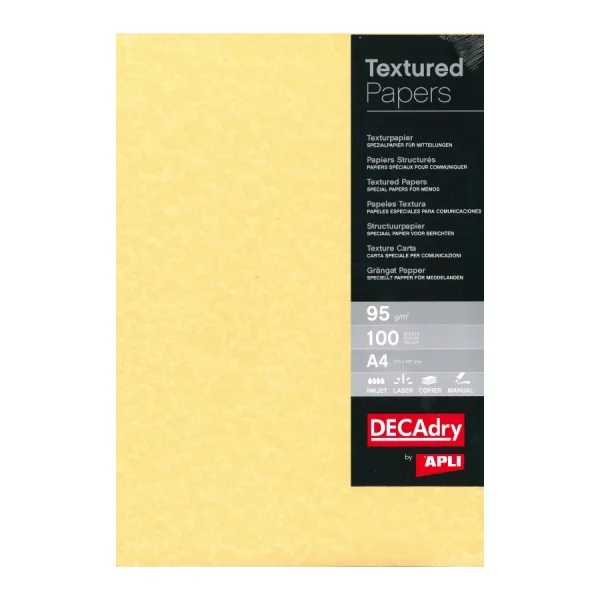 Apli Pack de 100 Hojas de Papel Pergamino - 95gr - Diseño Doble Cara - Ideal para Invitaciones, Diplomas y Manualidades - Compatible con Impresoras Inkjet, Laser y Fotocopiadoras - Color Oro