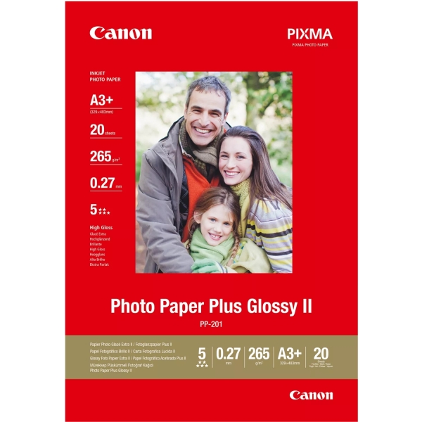 Canon PP-201 Papel Fotografico Plus Glossy II A3+ 32.9x42.3cm Brillo 265gr 20 Hojas