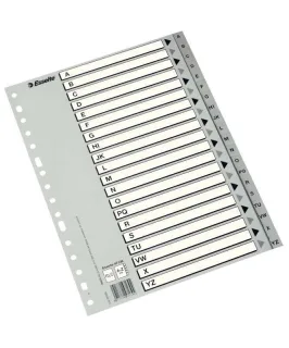 Esselte Indice Abecedario de Plastico con Caratula Indice A4 - Tipo A-Z - Cartulina Indice: Carton Blanco y Negro Gris - Color Gris