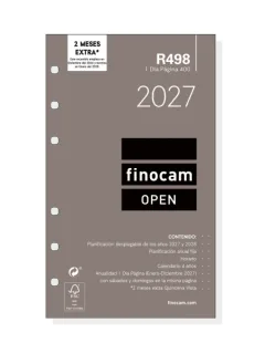 Finocam R498 Recambio para Agenda Open - Anual 2027 - 1 Dia por Pagina - Formato 400 - 91x152mm - 6 Taladros - Papel de 70g/m2 - Color Blanco