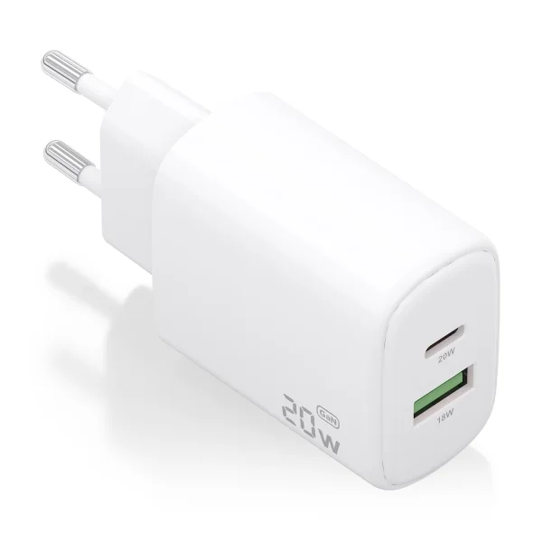 Aisens Cargador GaN 20W - 1xUSB-C PD3.0 - 1xUSB-A QC3.0 - Color Blanco