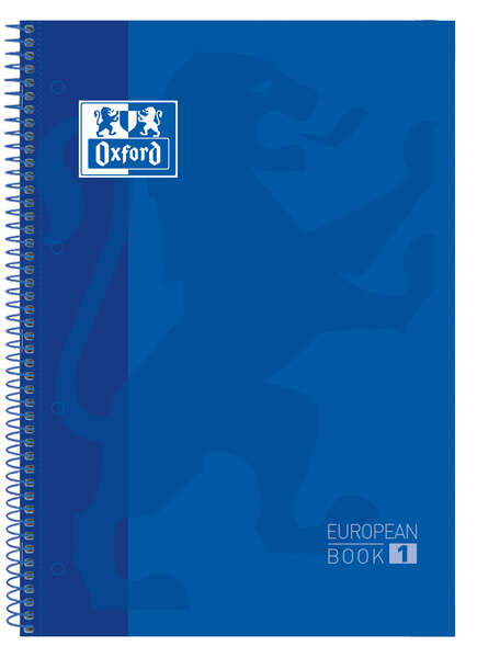 Oxford Europeanbook 1 Cuaderno Espiral Formato A4+ Cuadriculado 5x5mm - 80 Hojas - Banda de Color - Tapa Extradura Brillante - Color Azul Marino