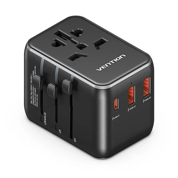 Vention Cargador de Viaje Universal - 1xUSB-C, 2xUSB - 20W - Color Negro