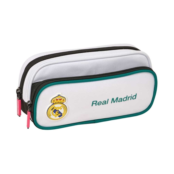 Safta Real Madrid Equipacion 26/27 Portatodo con Bolsillo - Cremallera - 21x10.5x6cm - Color Blanco y Negro