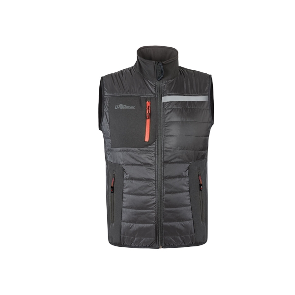 Upower Wall Chaleco de Trabajo con Relleno en Grafeno - Talla 2XL - Termorregulacion Avanzada, Resistente al Agua, Propiedades Bacteriostaticas, Multibolsillos, Diseño Deportivo - Color Gris