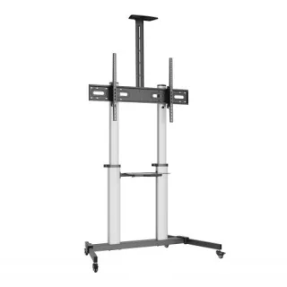 Ewent EW1592 Soporte de Suelo para Pantallas Interactivas/TV de 60 a 100" - Bandeja Multiusos - Peso Max. 100kg - Altura e Inclinacion Ajustables - Ruedas - Color Gris