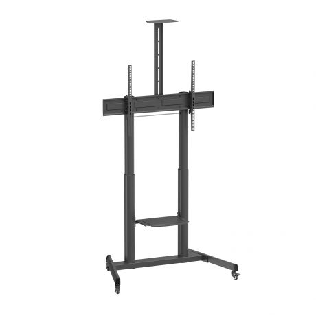 Ewent EW1591 Soporte de Suelo para Pantallas Interactivas/TV de 60 a 100" - Bandeja Multiusos - Peso Max. 120kg - Altura e Inclinacion Ajustables - Elevacion con Manivela - Ruedas - Color Ne