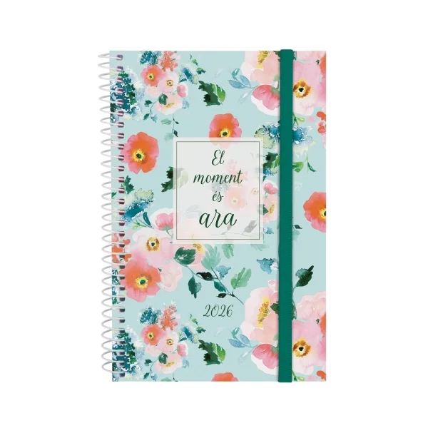 Finocam Design Collection Agenda de Espiral en Catalan - Anual 2026 - Tapa Ligera - Formato E5 - 124x14x181mm - Semana Vista Horizontal - Tematica de Flores