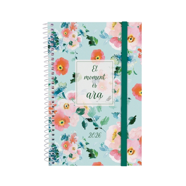 Finocam Design Collection Agenda de Espiral en Catalan - Anual 2026 - Tapa Ligera - Formato E5 - 124x14x181mm - Semana Vista Horizontal - Tematica de Flores