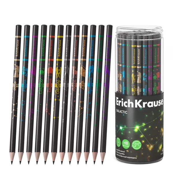 ErichKrause Galactic Lapiz de Grafito - Mina HB - Cuerpo Redondo - Faciles de Difuminar - Colores Surtidos · Pack de 48 uds.