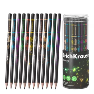 ErichKrause Galactic Lapiz de Grafito - Mina HB - Cuerpo Redondo - Faciles de Difuminar - Colores Surtidos · Pack de 48 uds.