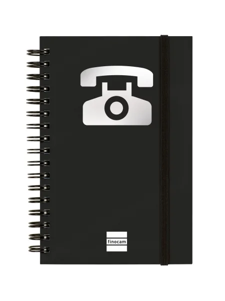 Finocam Phone Indice Telefonico - Formato 8º - 100x150mm - Tapas de Carton Forrado - Papel de 120g/m2 - Cierre con Goma Elastica - Espiral Doble Metalica - Color Negro