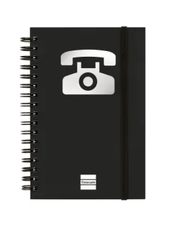 Finocam Phone Indice Telefonico - Formato 8º - 100x150mm - Tapas de Carton Forrado - Papel de 120g/m2 - Cierre con Goma Elastica - Espiral Doble Metalica - Color Negro
