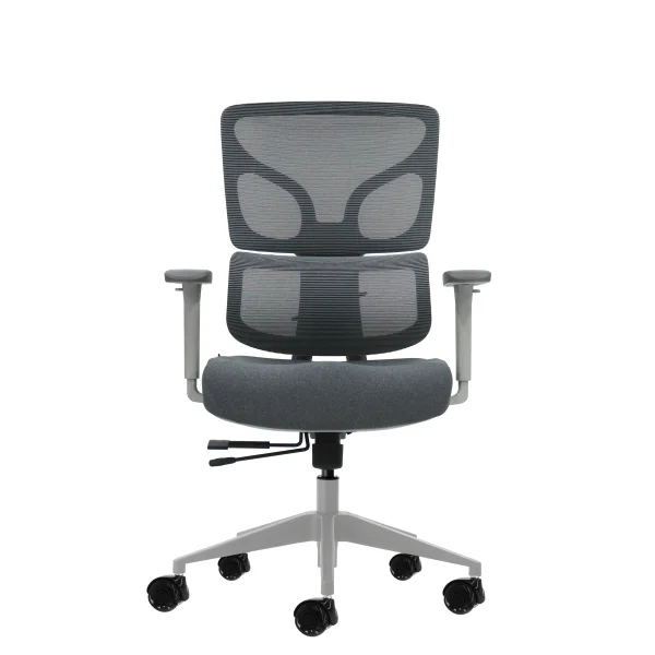 Oqonos Cherg 015 Silla de Oficina Ergonomica con Respaldo y Asiento de Malla Elastica, Reposabrazos 4D, Asiento Deslizable Ergonomico Moldeado y Ruedas de Silicona - Gris