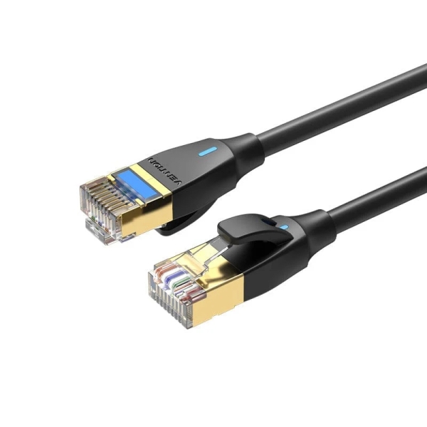 Vention Cable de Red Cat.8 SFTP - Longitud 5m - Velocidad hasta 40Gbps - 30AWG - Cubierta de PVC - Blindaje Multicapa - Conectores Chapados en Oro - Color Negro