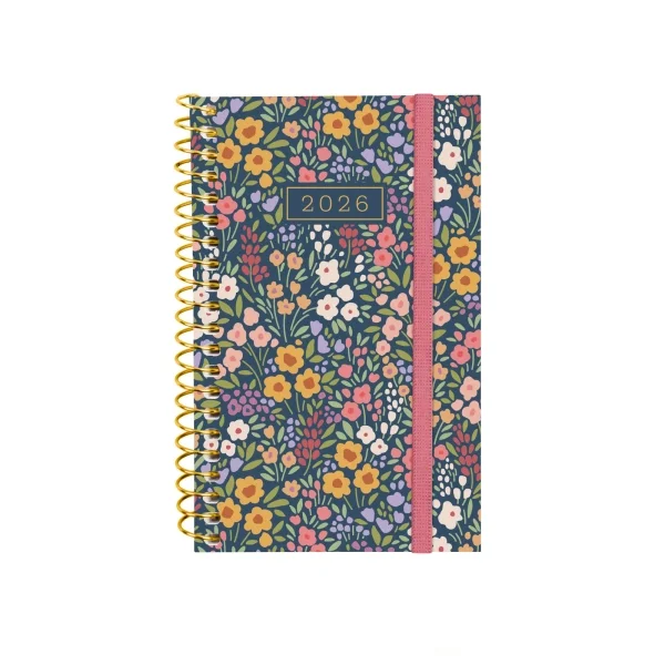 Finocam Design Collection Agenda de Espiral - Anual 2026 - Tapa Ligera - Formato E3 - 85x14x127mm - Semana Vista Horizontal - Tematica de Flores