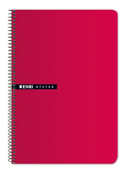 Enri Status Cuaderno Espiral Tamaño 4º Cuadricula 4mm 100 Hojas con Margen - Tapa Dura - Color Rojo