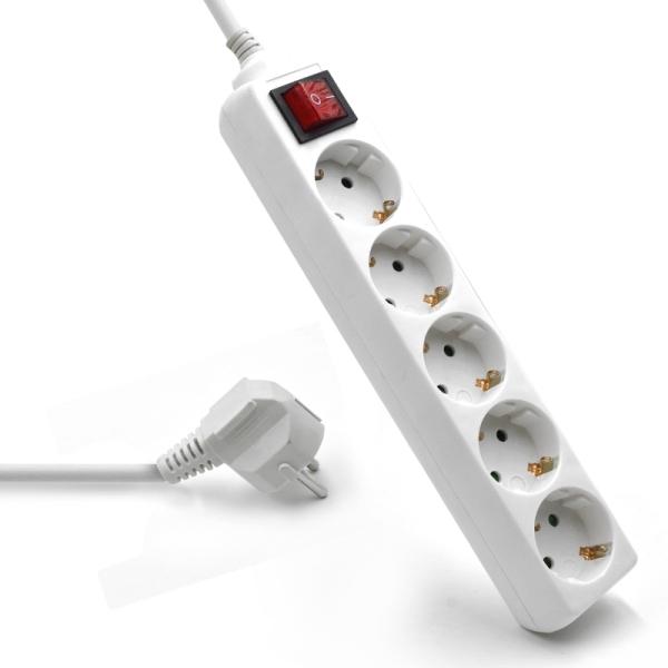 Ewent Regleta de Energia- 5 Enchufes - Version Schuko -16A con Interruptor de Encendido/Apagado - Color Blanco