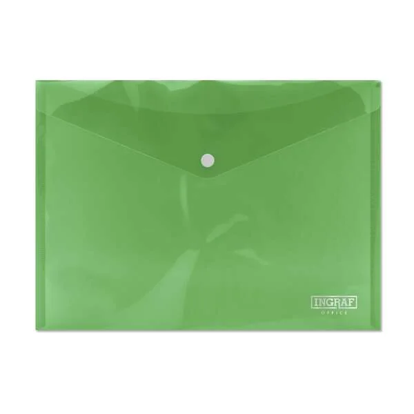 Ingraf Sobre Portadocumentos A4 - Cierre de Broche - Polipropileno Cristal Transparente - Color Verde · Pack de 10 uds.