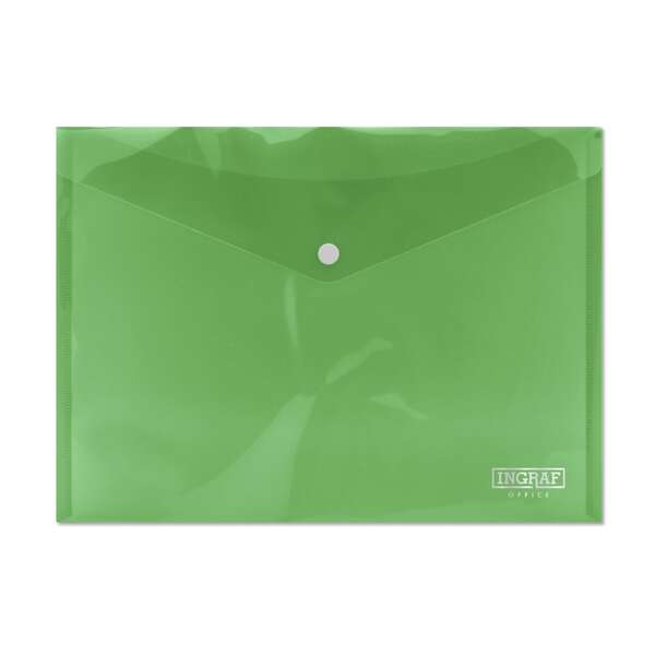 Ingraf Sobre Portadocumentos A4 - Cierre de Broche - Polipropileno Cristal Transparente - Color Verde · Pack de 10 uds.