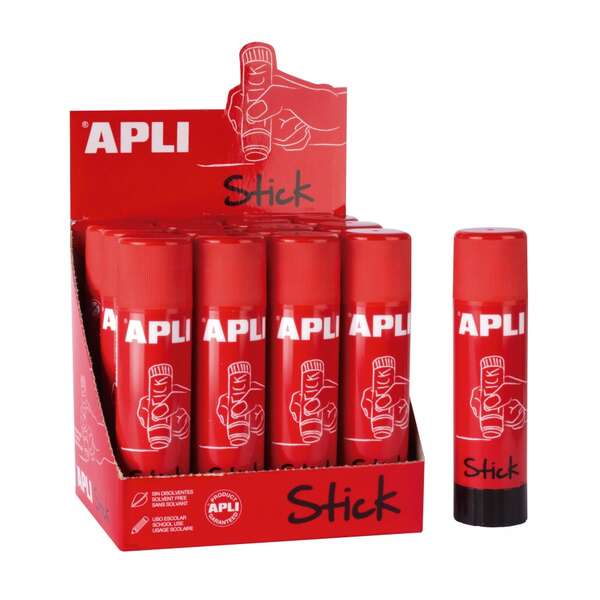Apli Barra de Pegamento Adhesivo 21g - No Toxica - Secado Instantaneo - No Arruga o Humedece el Papel - Apto para Uso Escolar · Pack de 12 uds.