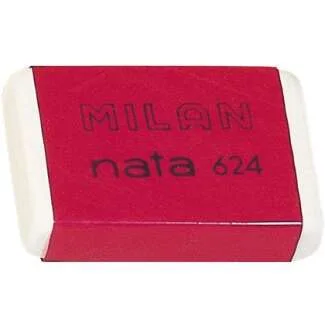 Milan Nata 624 Goma de Borrar Rectangular - Plastico - Suave - No Abrasiva - Color Blanco · Pack de 24 uds.