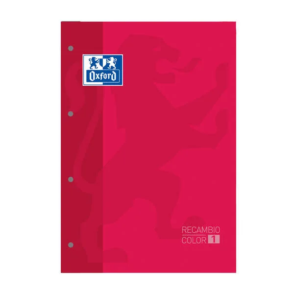 Oxford School Classic Recambio Encolado A4 80 Hojas Cuadricula 5x5 - Recuadro del Color de la Tapa - Tapa Color Rojo · Pack de 5 uds.