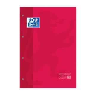 Oxford School Classic Recambio Encolado A4 80 Hojas Cuadricula 5x5 - Recuadro del Color de la Tapa - Tapa Color Rojo · Pack de 5 uds.