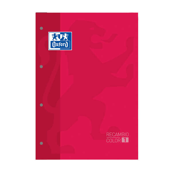 Oxford School Classic Recambio Encolado A4 80 Hojas Cuadricula 5x5 - Recuadro del Color de la Tapa - Tapa Color Rojo · Pack de 5 uds.