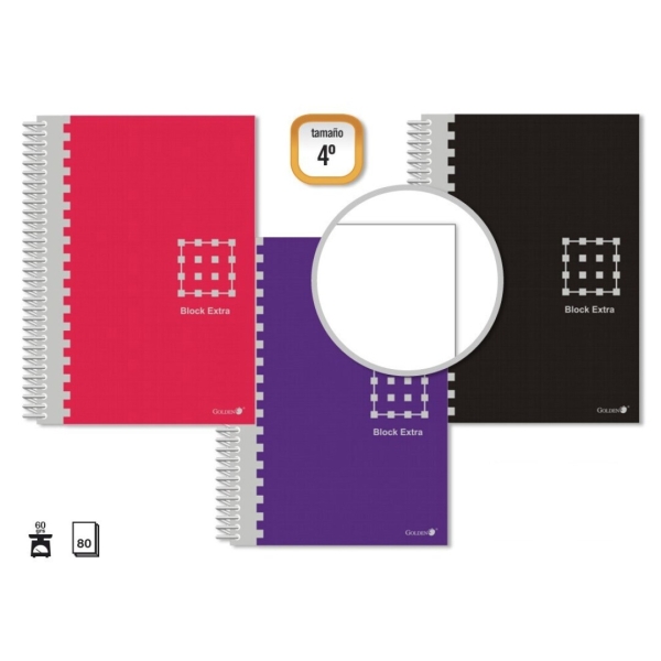 Golden Cuaderno Espiral 4º 80 Hojas 60grs Liso - Margen Remarcado - Tapa Extradura - Colores Surtidos · Pack de 6 uds.