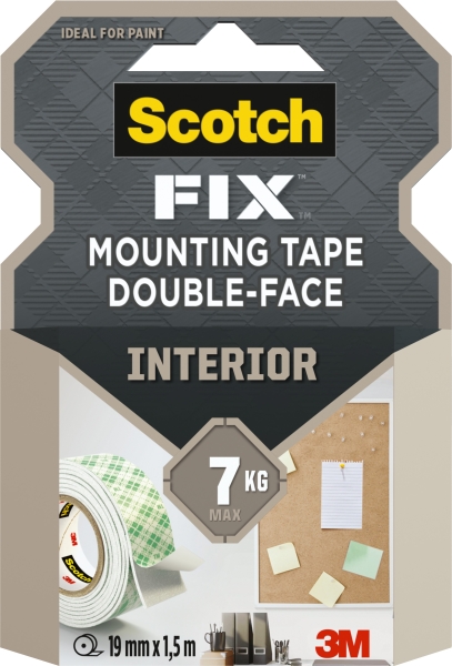 Scotch-Fix Cinta de Montaje para Interior de Doble Cara - 19 mm x 1.5m - Color Blanco