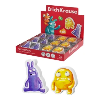 ErichKrause Jolly Friends Expositor con 24 Gomas de Borrar - Caucho Termoplastico - No Deja Residuos - Libre de PVC - Color Varios