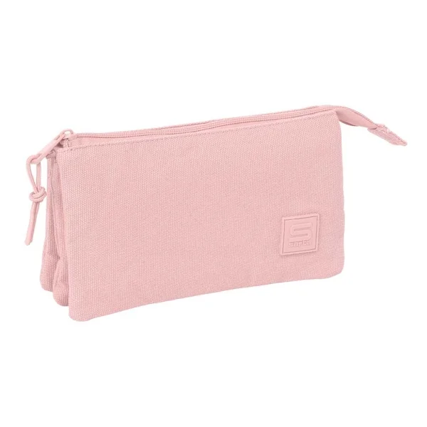 Safta Basic Portatodo - 3 Compartimentos con Cremallera - Bolsillo Interior Central - 22x12x3cm - Color Rosa