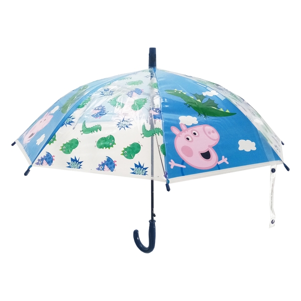 Safta Peppa Pig Pretty Flowers Paraguas Automatico de 76cm - 8 Paneles - Asa y Punta de PVC - POE Transparente - Nervios de Acero de 8mm - Color Azul