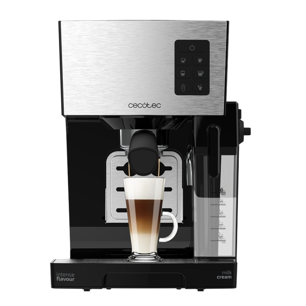 Cecotec Power Instant-ccino 20 Cafetera Espresso - 1450W - 20Bar - Deposito Leche 400ml - Calentamiento Rapido - Acabados en Acero Inoxidable - Calienta Tazas - 22x28x29cm - Color Negro y Pl