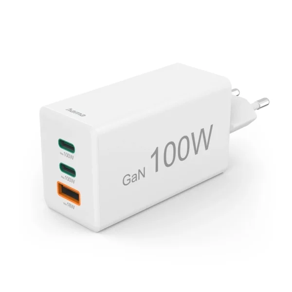 Hama Cargador de Pared - Potencia 100W - 2x USB-C - USB-A - Power Delivery - Qualcomm - GaN - Color Blanco