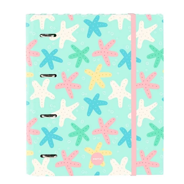 Safta Estrellas Carpeta de 4 Anillas de 35mm - Recambio de 100 Hojas A4 - Cuadricula de 5x5mm - 80g/m2 - Separadores Internos - Goma Elastica - 27x32x3.5cm - Color Verde