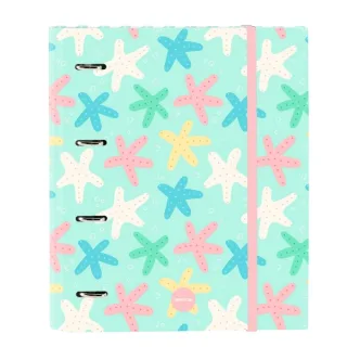 Safta Estrellas Carpeta de 4 Anillas de 35mm - Recambio de 100 Hojas A4 - Cuadricula de 5x5mm - 80g/m2 - Separadores Internos - Goma Elastica - 27x32x3.5cm - Color Verde