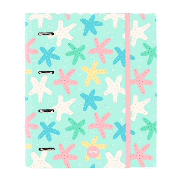 Safta Estrellas Carpeta de 4 Anillas de 35mm - Recambio de 100 Hojas A4 - Cuadricula de 5x5mm - 80g/m2 - Separadores Internos - Goma Elastica - 27x32x3.5cm - Color Verde