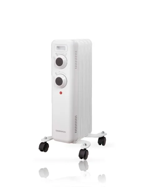 Daewoo DW9501 Radiador de Aceite - Potencia 1000W - 5 Elementos - Termostato Regulable - Ruedas - Asa de Transporte - Indicador Luminoso - Color Blanco
