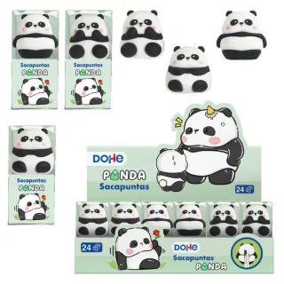 Dohe Expositor de 24 Sacapuntas - 1 Orificio y Cuchilla de Acero - Con Forma de Oso Panda