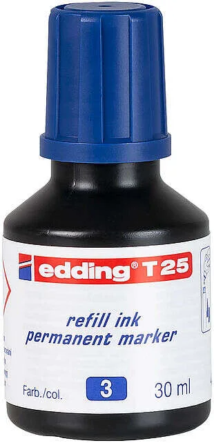 Edding T25 Bote de Recarga para Rotulador Permanente - Capacidad 30ml - Color Azul